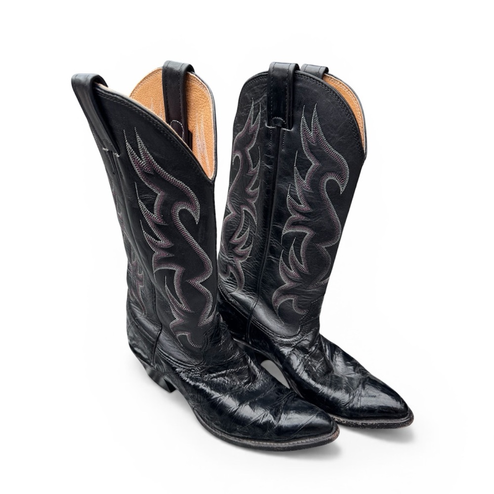Nocona Black Eel Leather Cowboy Boots